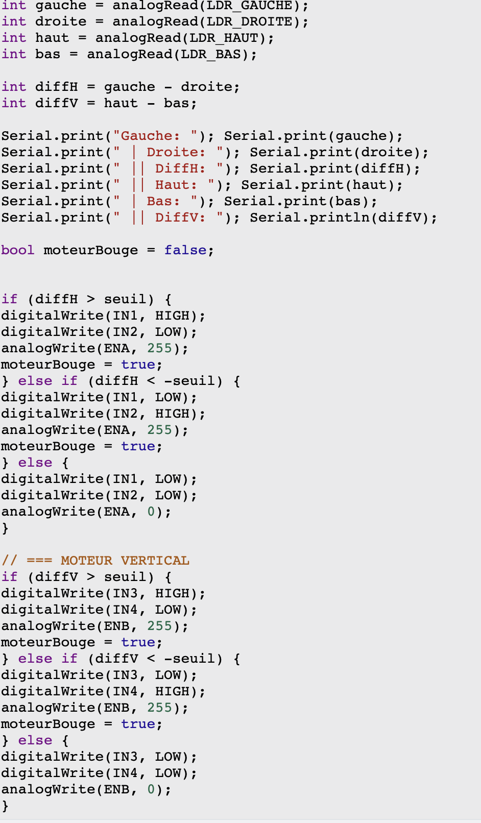 Extrait du code C++